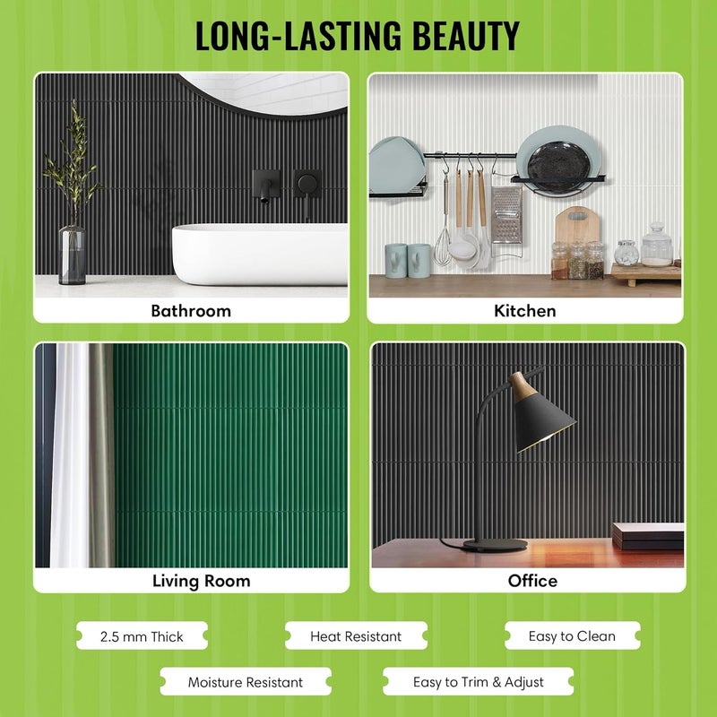 SELECT LIGHTING Select 5 Pack Peel and Stick Backsplash Tiles, Vinyl Self Adhesive Back Splash Stick OnTiles for Kitchen & Bathroom, Linear Design 12” x 12” Wall Tiles, Stone White - Image 3